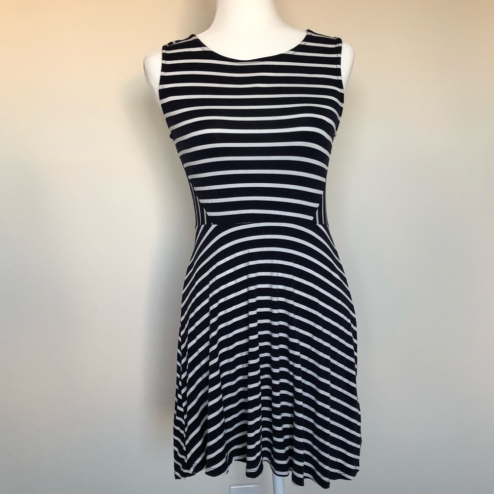 Navy Blue & White Striped Dress, Small